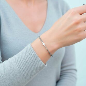 Safra bracelet en argent - gris et coeur 1 tour-porté