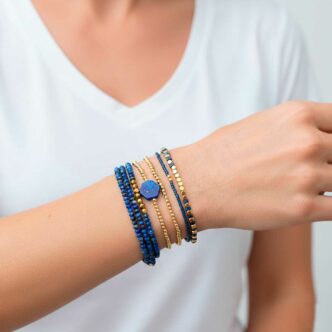 Zia bracelet or et lapis-lazuli accumulé